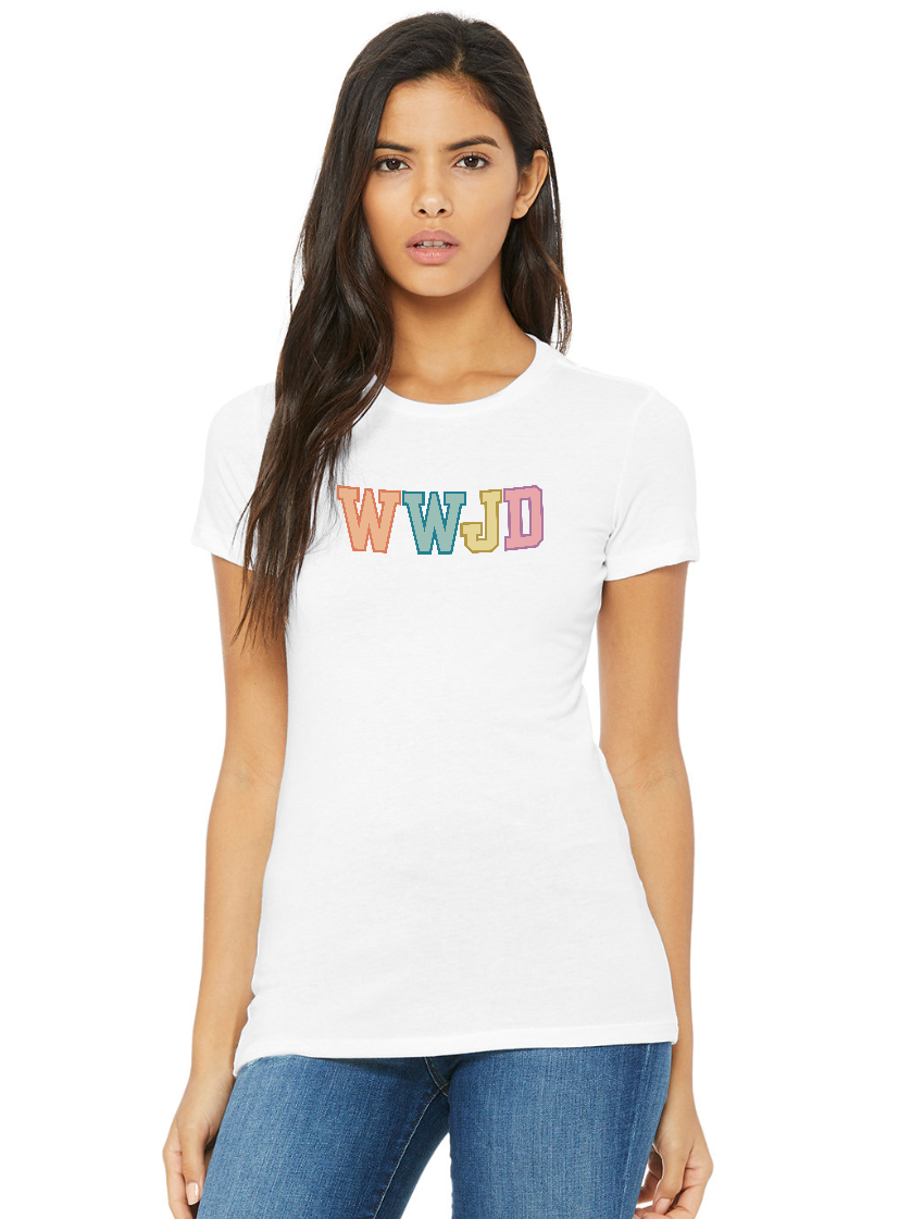 WWJD Pastel Graphic Tee â€” Women's Inspirational Christian T-Shirt